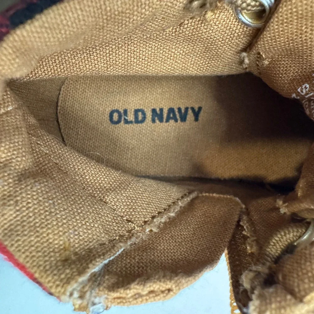 Old Navy High Top Sneakers Kids 6 Brown Buffalo Plaid Side Zip Boots 5483894-00‎